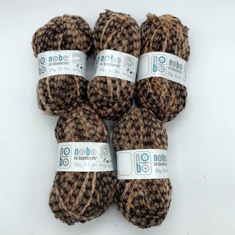 Lot of 5 NOBO No Boundaries Yarn ANITA 13 Brown Multi Stripes- 50g 53.5m slub